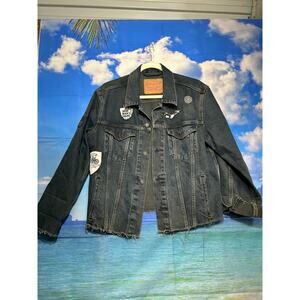 RARE Women's Levi Jean Jacket Black with Custom Patches Size Medium